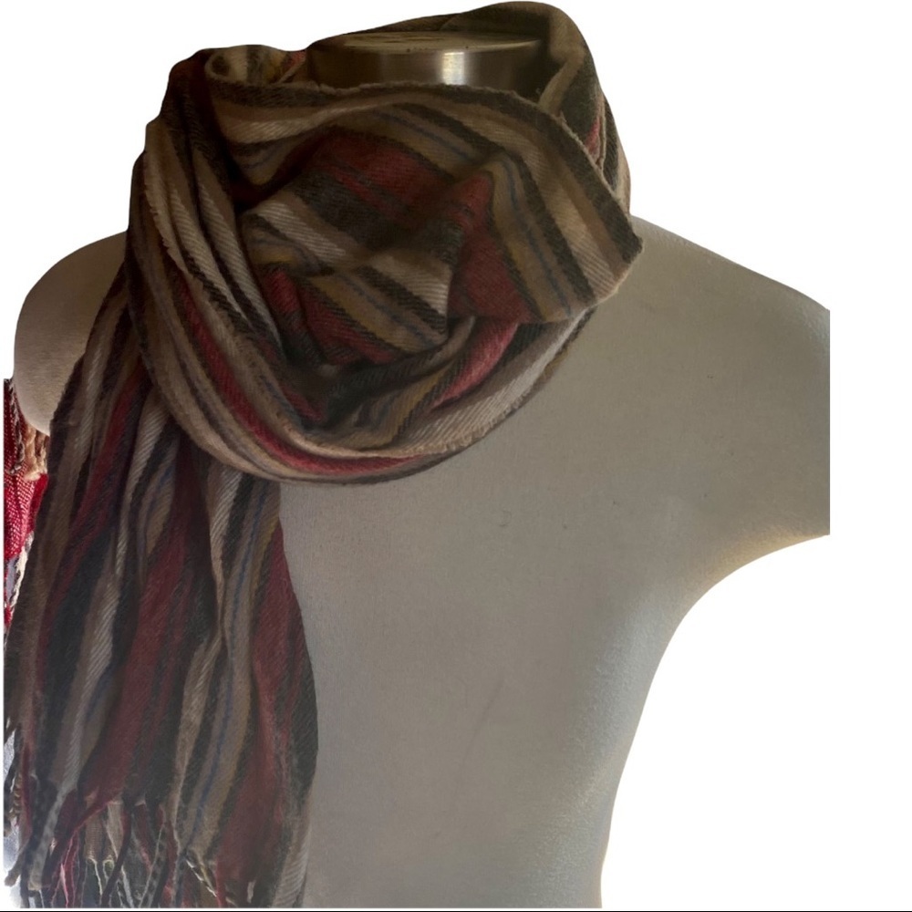 I Heart H81 Striped Color Block with Frilly Trim Blanket Scarf 60” Length by 23”